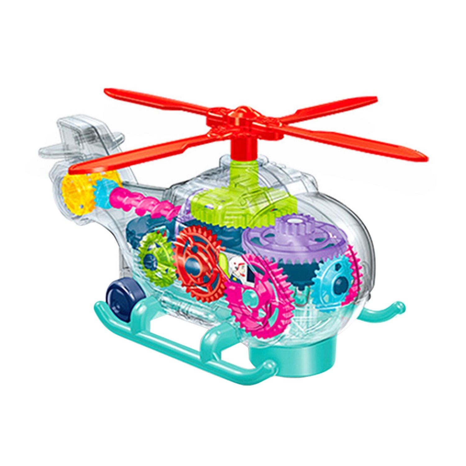 KTRS Enterprise Musical Toy Transparent Gear Helicopter for Kids Concept Electric Toys with Bump & Go Action for Kids Light & Sound Toy (Pack of 1)