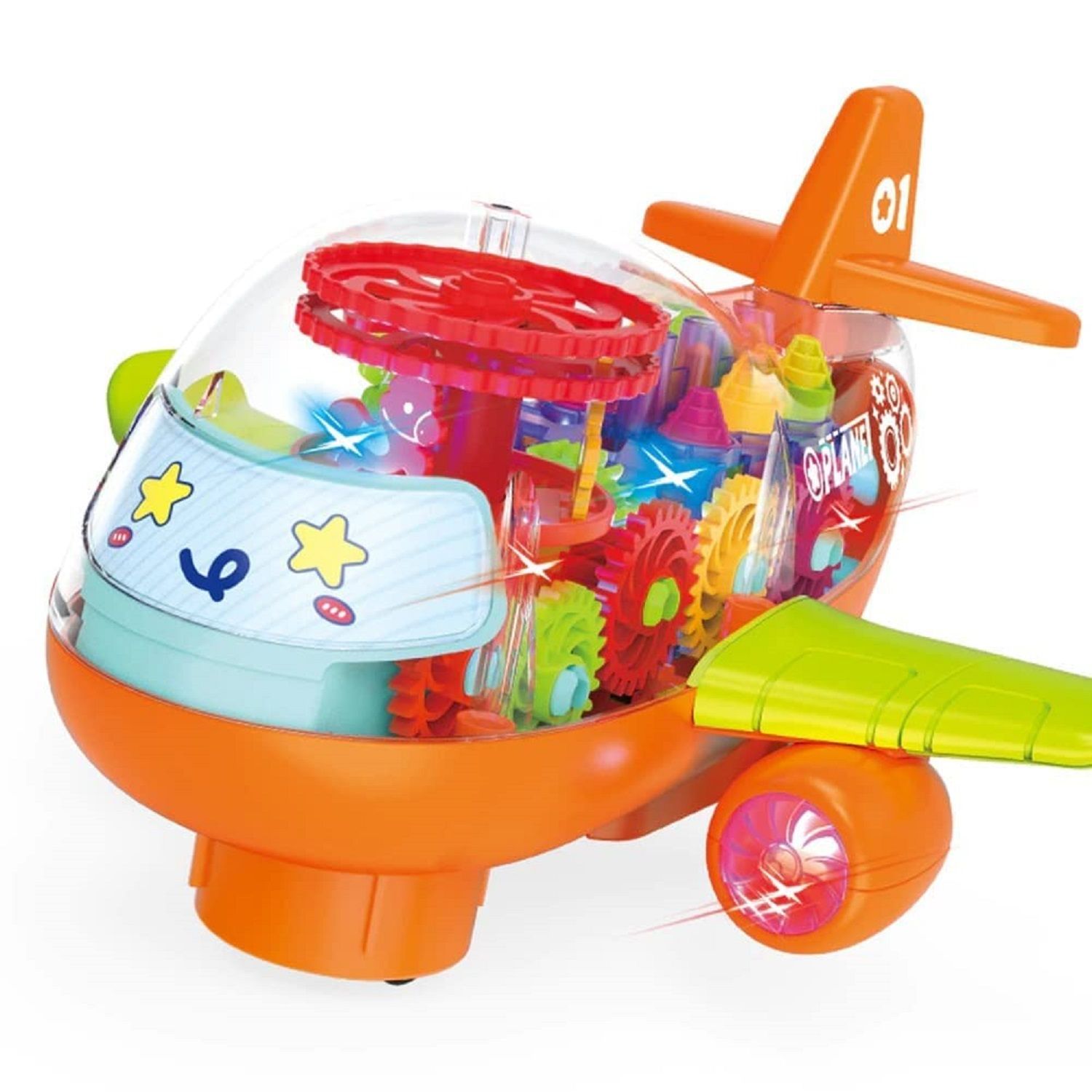 KTRS Enterprise Gear Plane with Wide Wings, 3D Concept Toys - 360 Rotation, Moving Gear Simulation Technology Sound & Lights for Kids