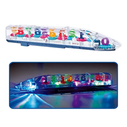 KTRS Enterprise Transparent Bump N Go Metro Bullet Train for Kids with 3D Light and 360 Degree Rotation, Gear Simulation Mechanical Sound and Light (Transparent Gear Train)