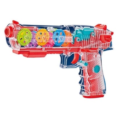 KTRS Enterprise Musical Transparent Glow Gear Gun with 3D Lights and Music Pretend Play Toy Gun for 2 to 5 Year Kids Baby Toy, Multi Color