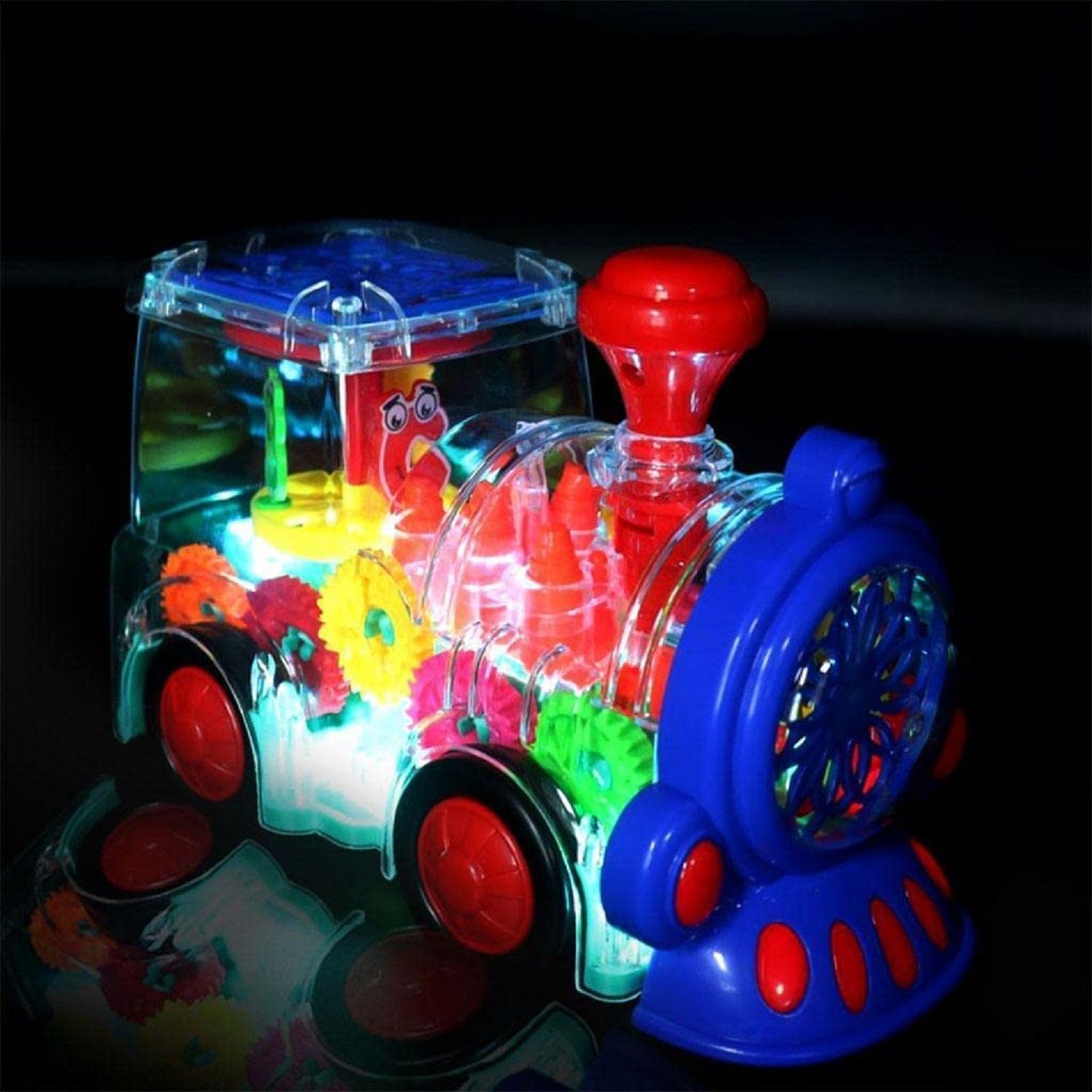 KTRS Enterprise Transparent Train Engine Universal Walking Gear Train Engine Colorful Lights Musical Toys, 3D Colourfull Lights Gear Transparent Train Toy for 2-5 Year Kids Sound Toys (Gear Train)