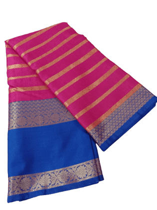 Woven Kanjivaram Cotton Silk Saree Pink And Blue