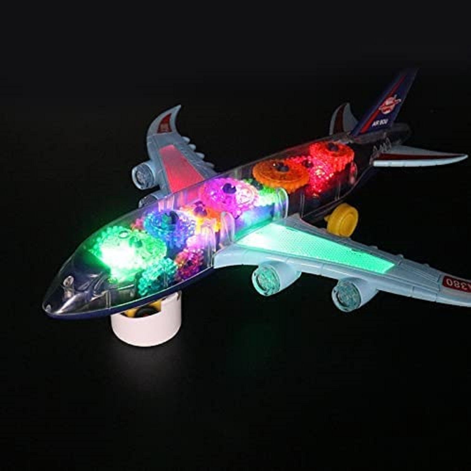 KTRS Enterprise Gear Display Transparent Airplane Large Toy for Kids - 360 Rotating Concept Racing with 3D Flashing LED Lights and Music (Gear Airplane)