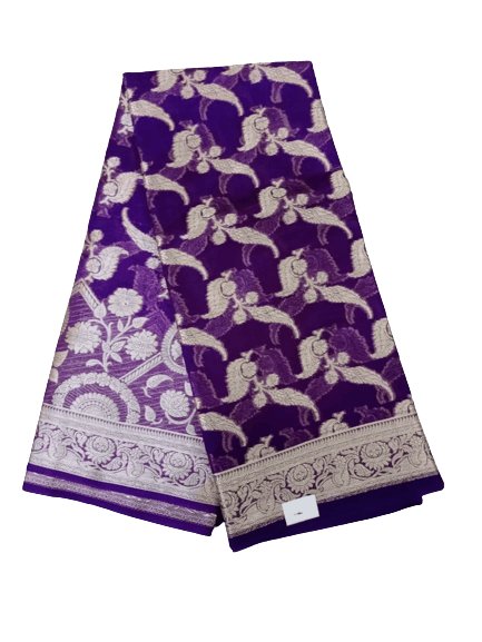 Purple Floral Jaal Jacquard Pure Banaras Silk Saree