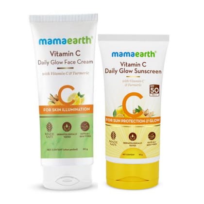 Mamaearth Vit C daily glow face cream (80 gm) + Mamaearth Vit C daily glow Sunscreen (50 gm) Combo Pack of 2