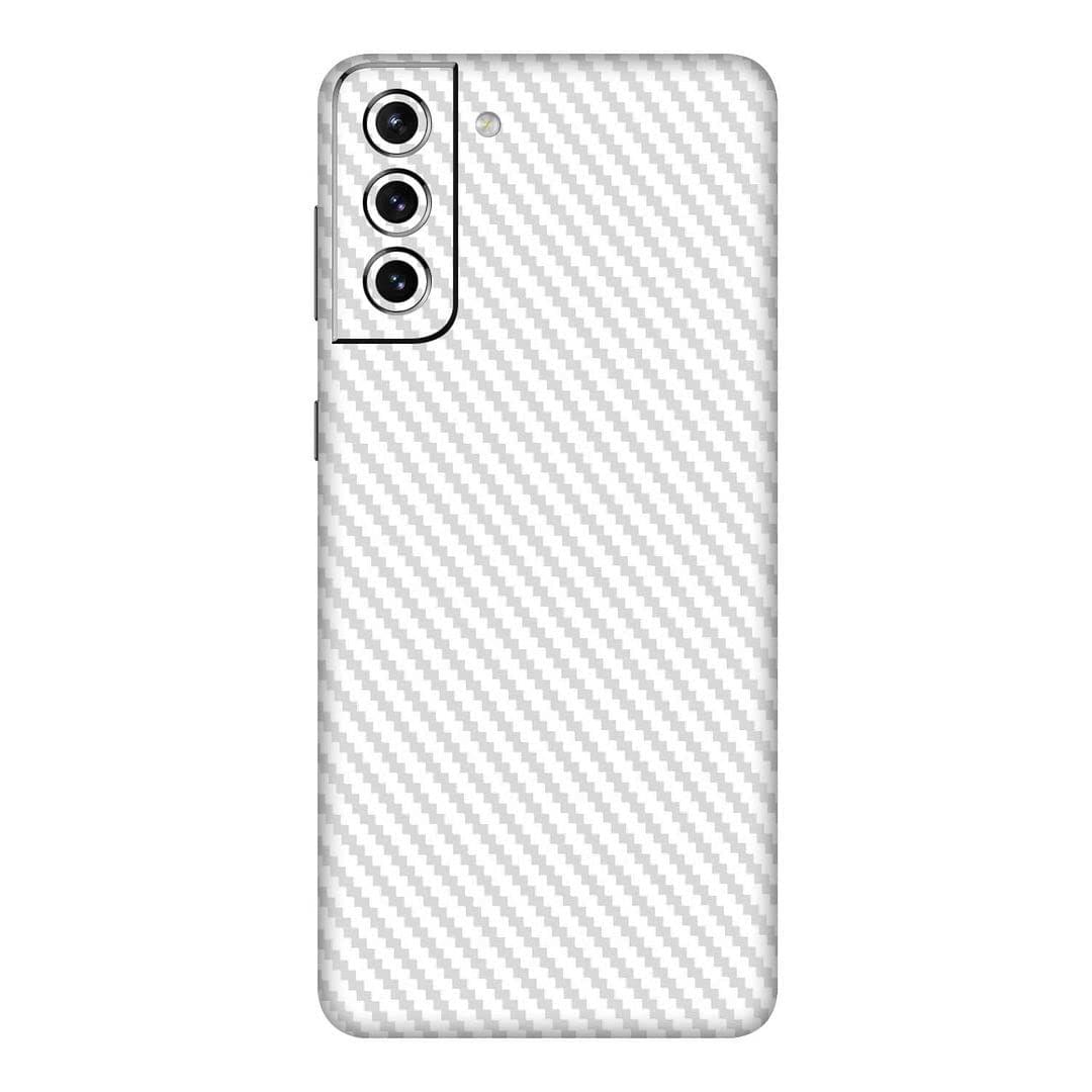 FCS White Carbon Fiber Mobile Back Screen Protector Skin wrap (Not Back Case/Cover) for Samsung Galaxy S21 Plus (5G) With Camera Protector (Back+Camera) | Pack of 2