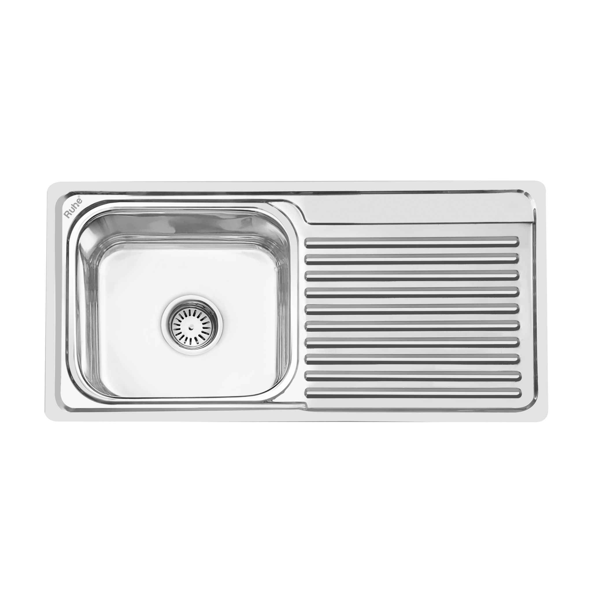 Square Single Bowl (37 x 18 x 8 Inches) 304-Grade Kitchen Sink with Drainboard - by Ruhe®