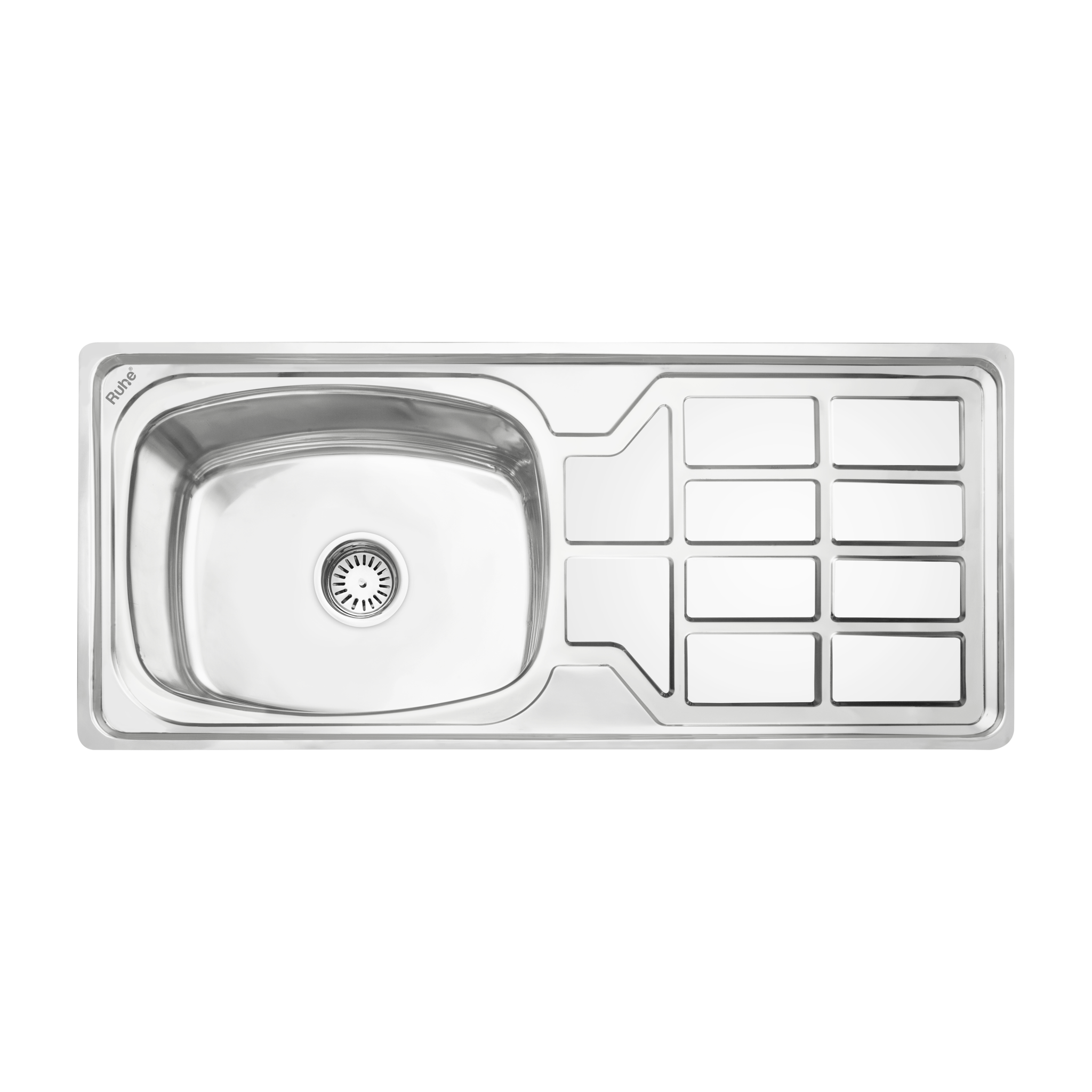 Oval Single Bowl (45 x 20 x 9 inches) Kitchen Sink with Drainboard - by Ruhe®