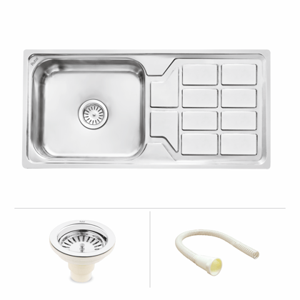 Square Single Bowl (45 x 20 x 9 Inches) Premium Stainless Steel Kitchen Sink with Drainboard - by Ruhe®