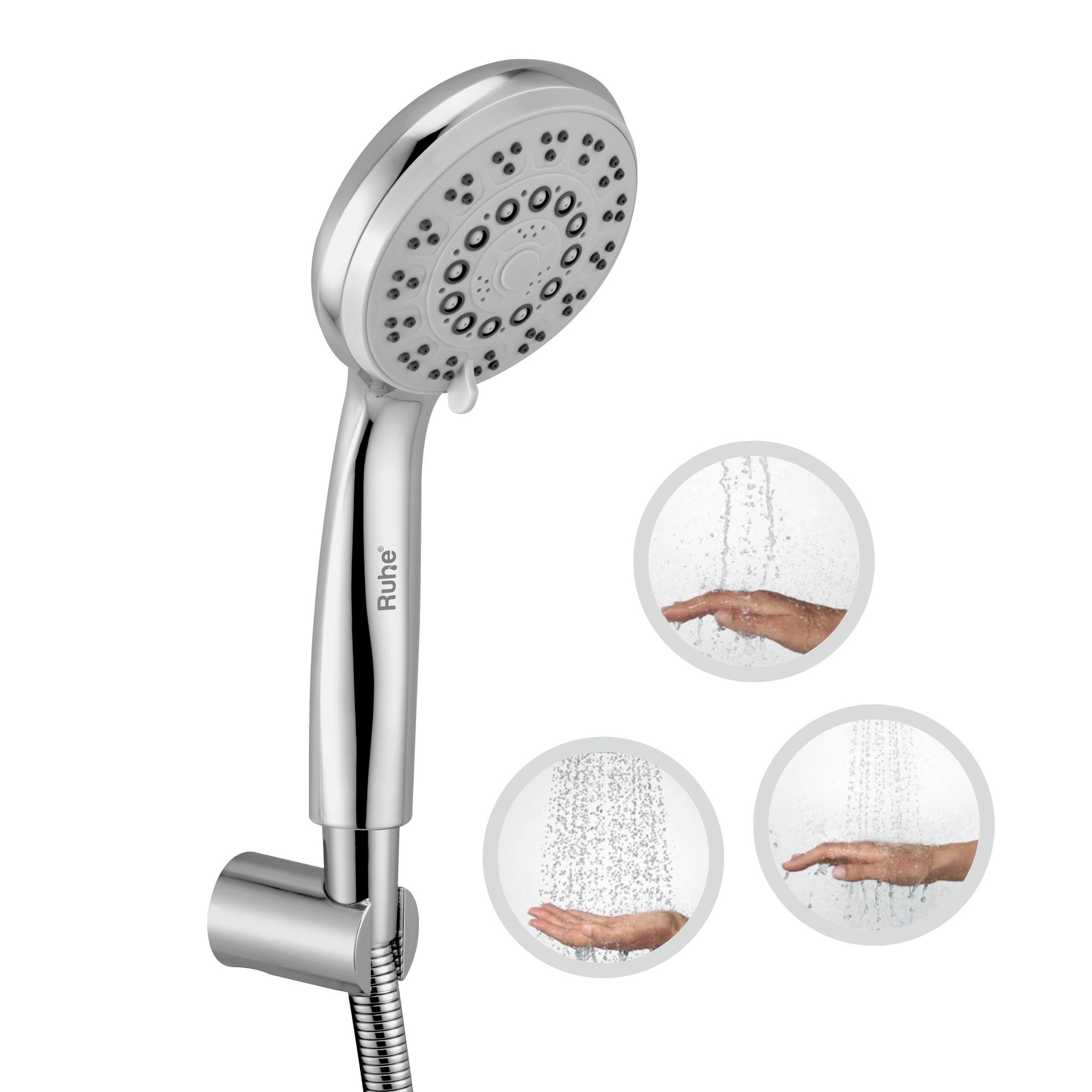 Sigma ABS Multi-Flow Hand Shower with Flexible Tube (304 Grade) and Hook - by Ruhe®