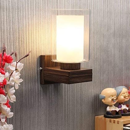 ELIANTE Wood Wall Light White Glass Wall Lamp for Living Room, Bedroom, Dining Room, Kitchen