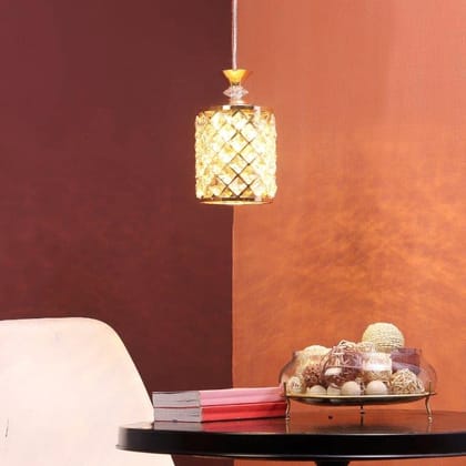 ELIANTE Gold Iron Base White Crystals Shade Hanging Light - No-209-1Lp - Inbuilt LED