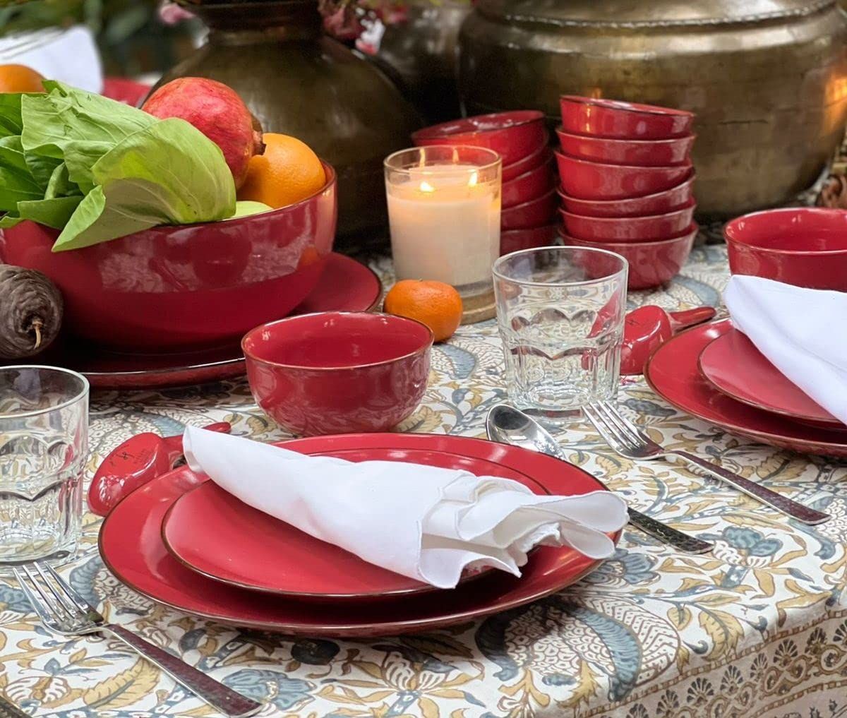 Hitkari Porcelain Crimson Rose 18 Pc. Dinner Set for 6|for Home & Kitchen | Material: Porcelain |Glazed Dinnerware for 6 | 18-Pices, Red, Large