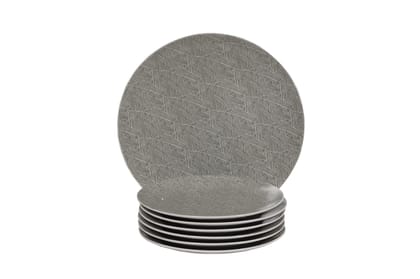 Hitkari Porcelain Grey Embossed 1 Serving Platter 6 Small Serving Platter |Snacks Set -7 Pc.|set for 6 With Serving Plate|Embossed Snacks set |Serving set |for House Party |Microweb Safe & Dishwasher Safe|Gray,Standerd