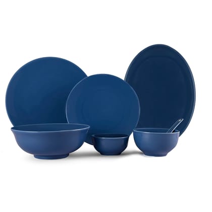 Hitkari Porcelain Blue Ocean 33 Pc. Dinner Set for 6|for Home & Kitchen | Material: Porcelain | 33-Pices, Glaze, Blue, Microweb Safe & Dishwasher Safe