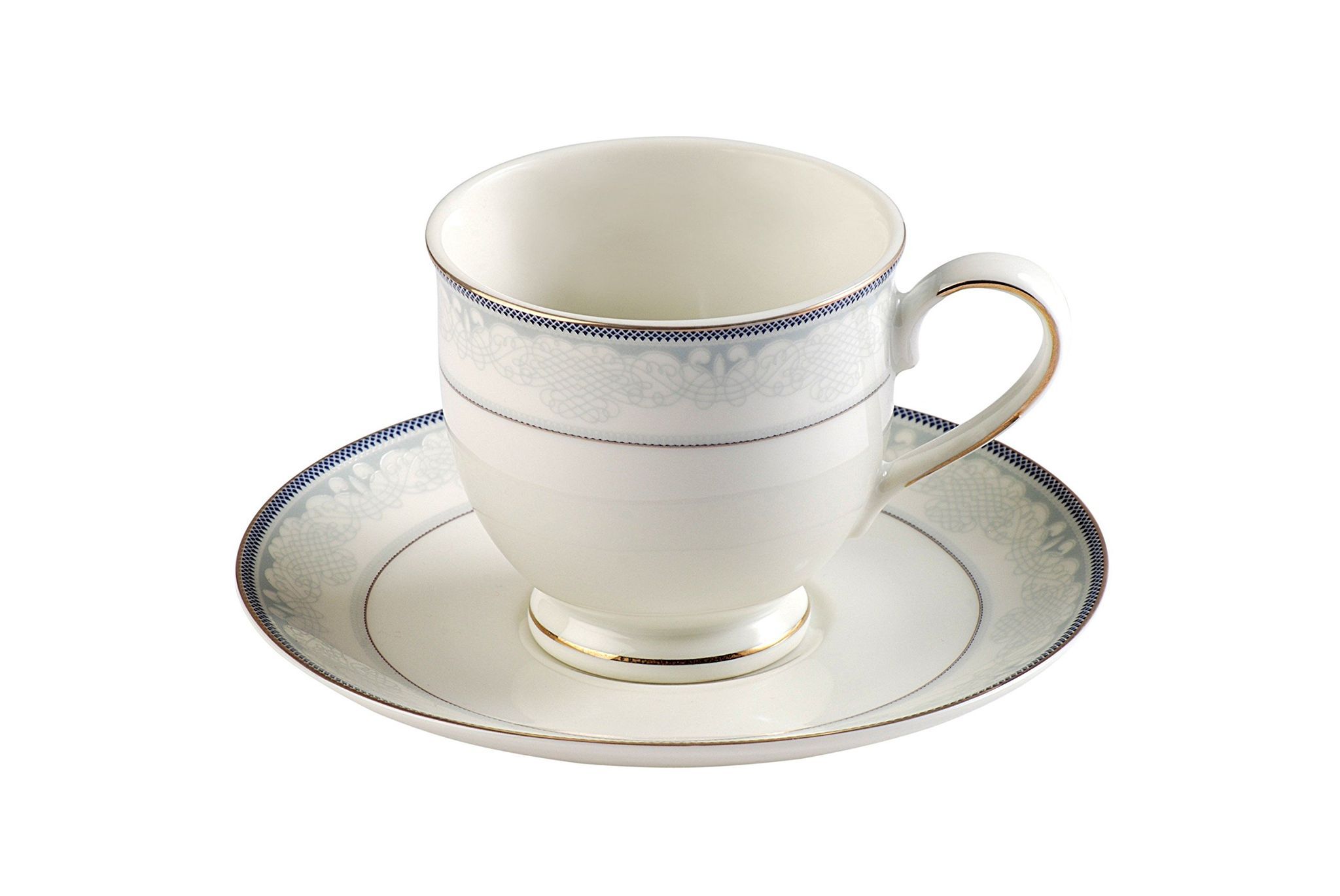 Hitkari Potteries Gold Line Cup and Saucer Set, 12-Pieces, White (15205)