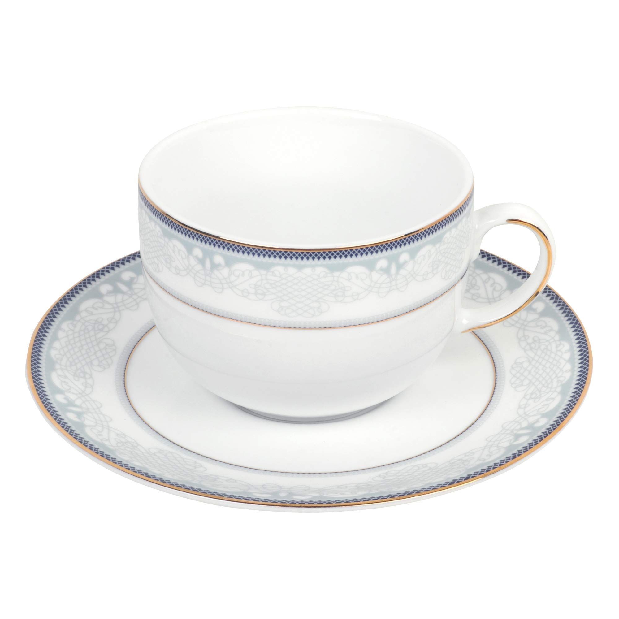 Hitkari Potteries - 15205 Coupe Cups & Saucer Set for 6 | for Morning & Evening Tea | Material: Porcelain | Premium Quality with Elegant Design | 12-Pieces, Brown, Large