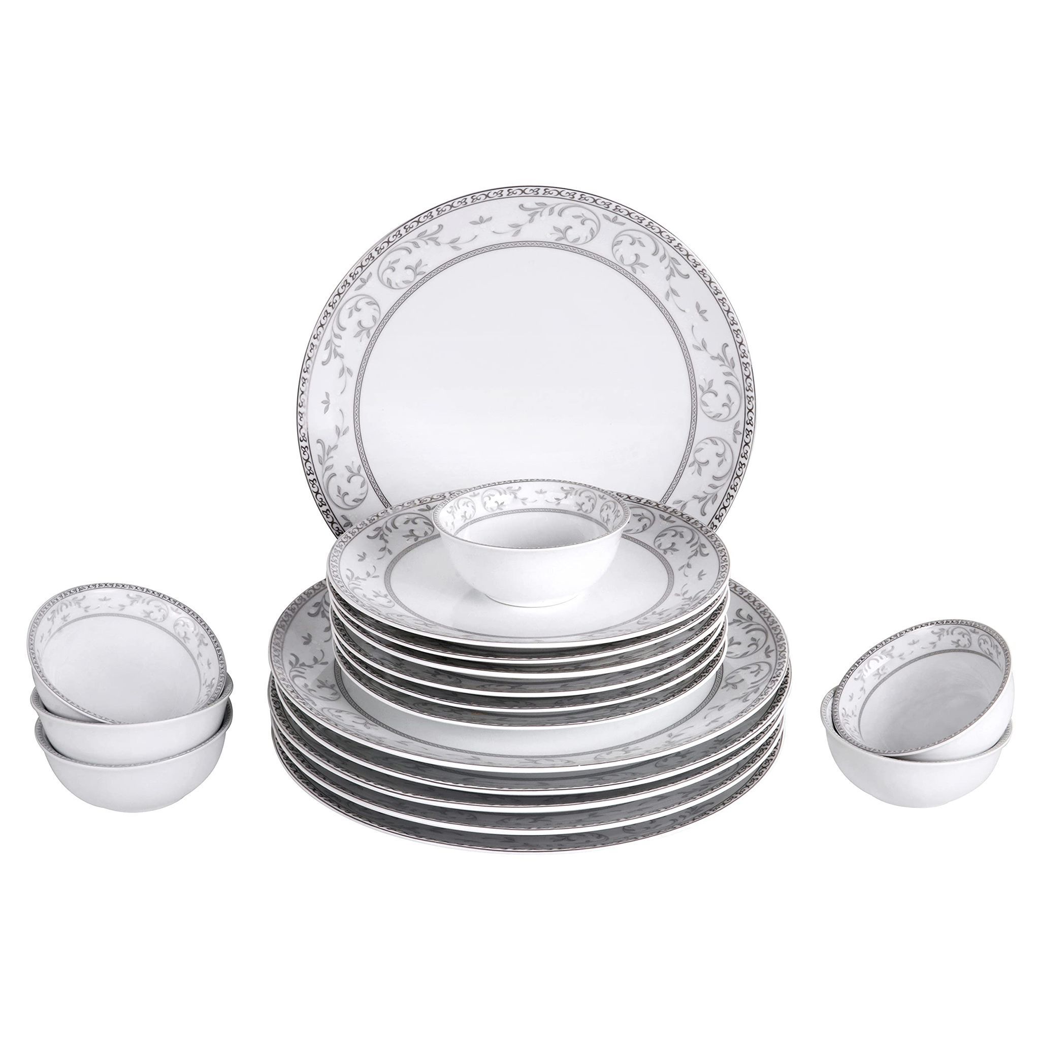 Hitkari Porcelain 12206 Dinner Set 18 Pcs.|Dinner Set for 6|Material: Porcelain|Luxury dinnerware with Pure Platinum Lining |for Home & Kitchen|White, Large