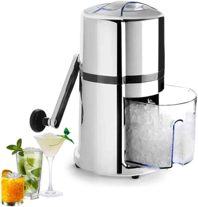 Montavo by FnS Stainless Steel Ice Crusher Manual Machine with Stylish Mirrored Finish Includes a Scoop and Ice Tray