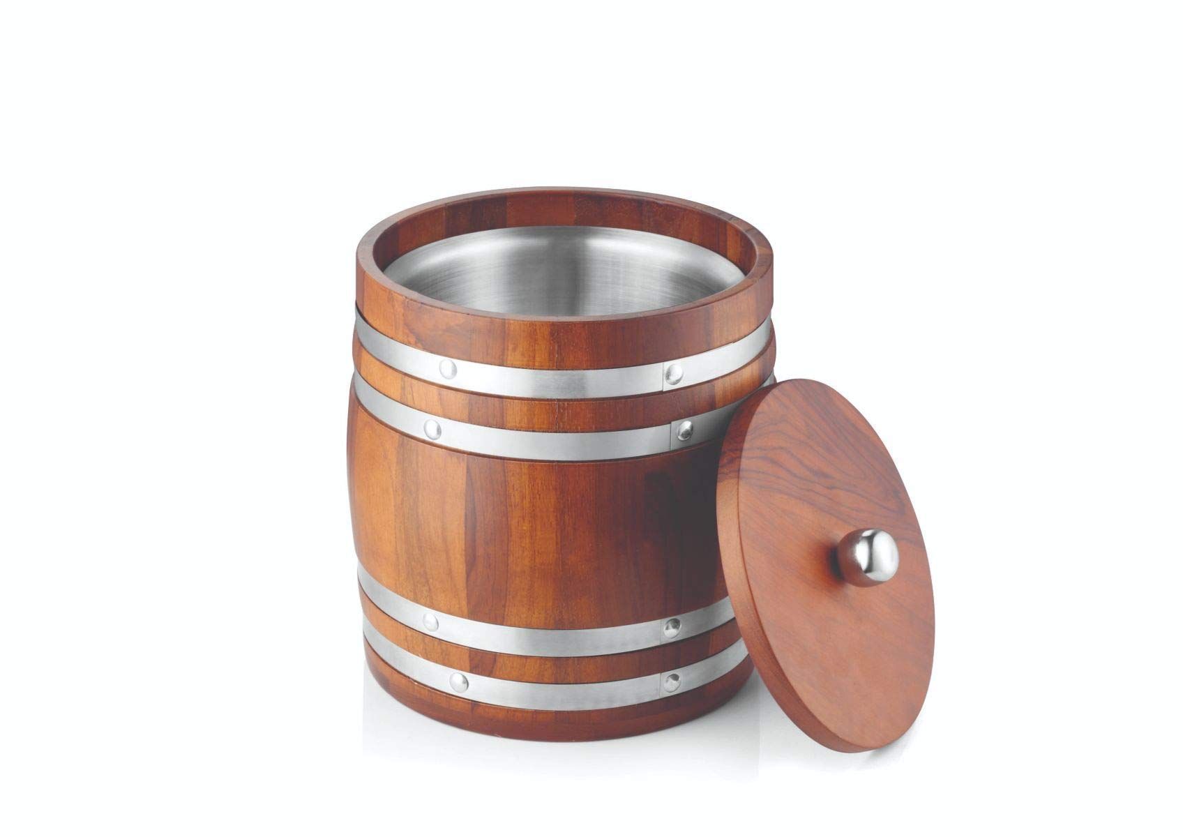 FnS Wooden Finish Food Safe Stainless Steel Ice Bucket for Home & Bar (1 Wooden Ice Bucket)