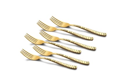 FnS Boston Stainless Steel Gold Dessert Fork (Set of 6)