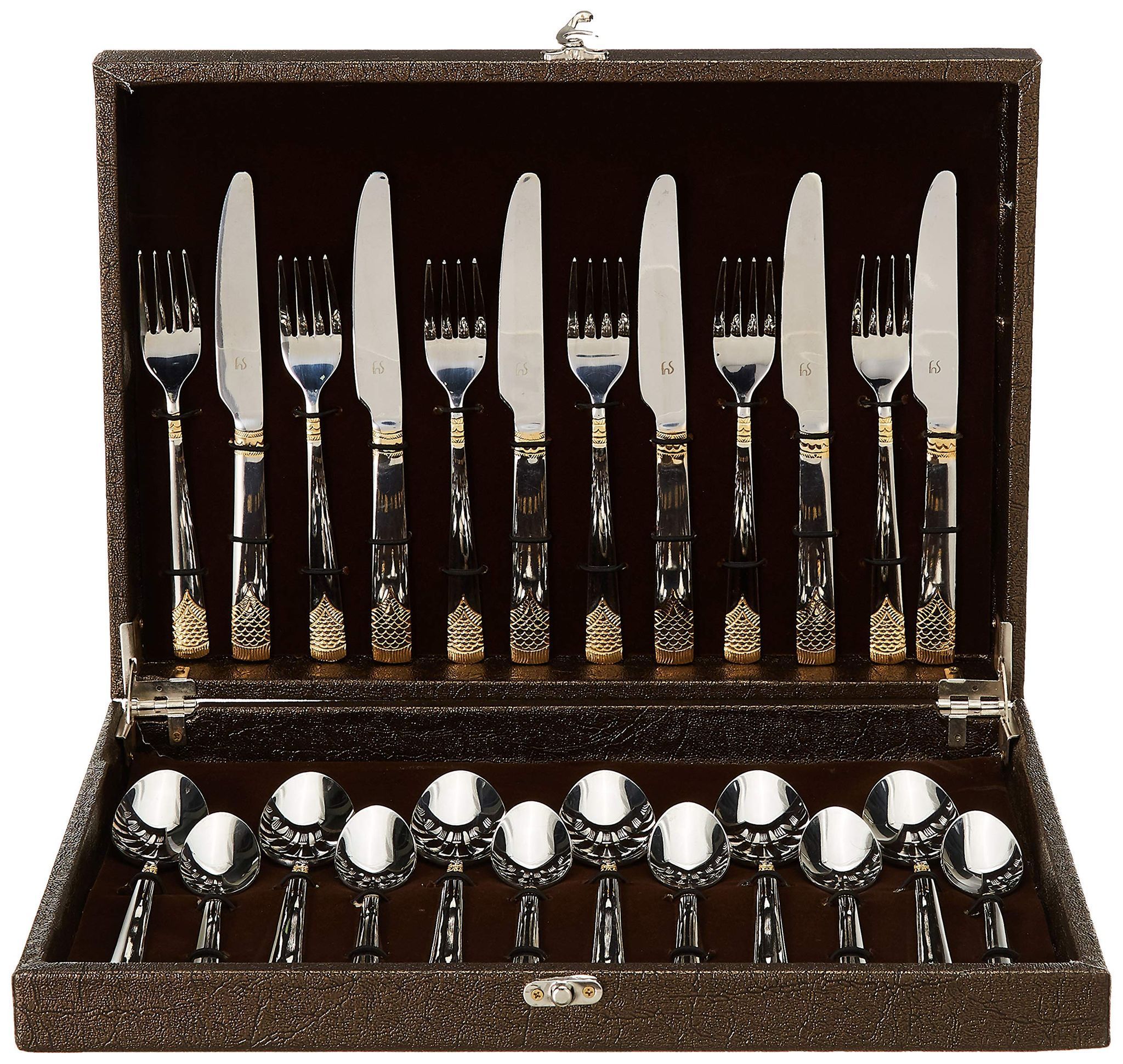 FnS August Premium Stainless Steel Cutlery Set 24-Piece (6 Dinner Spoons, 6 Dinner Forks, 6 Tea Spoons & 6 Dinner Knives)