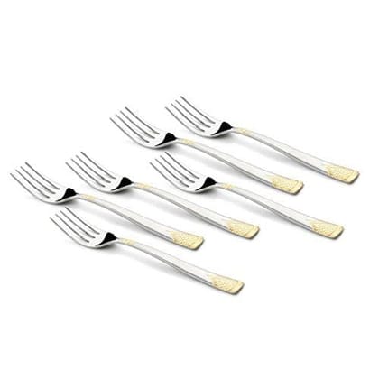 FnS August Premium Food Grade Stainless Steel 24 Karat Gold Plated Dessert Fork (Set of 6)