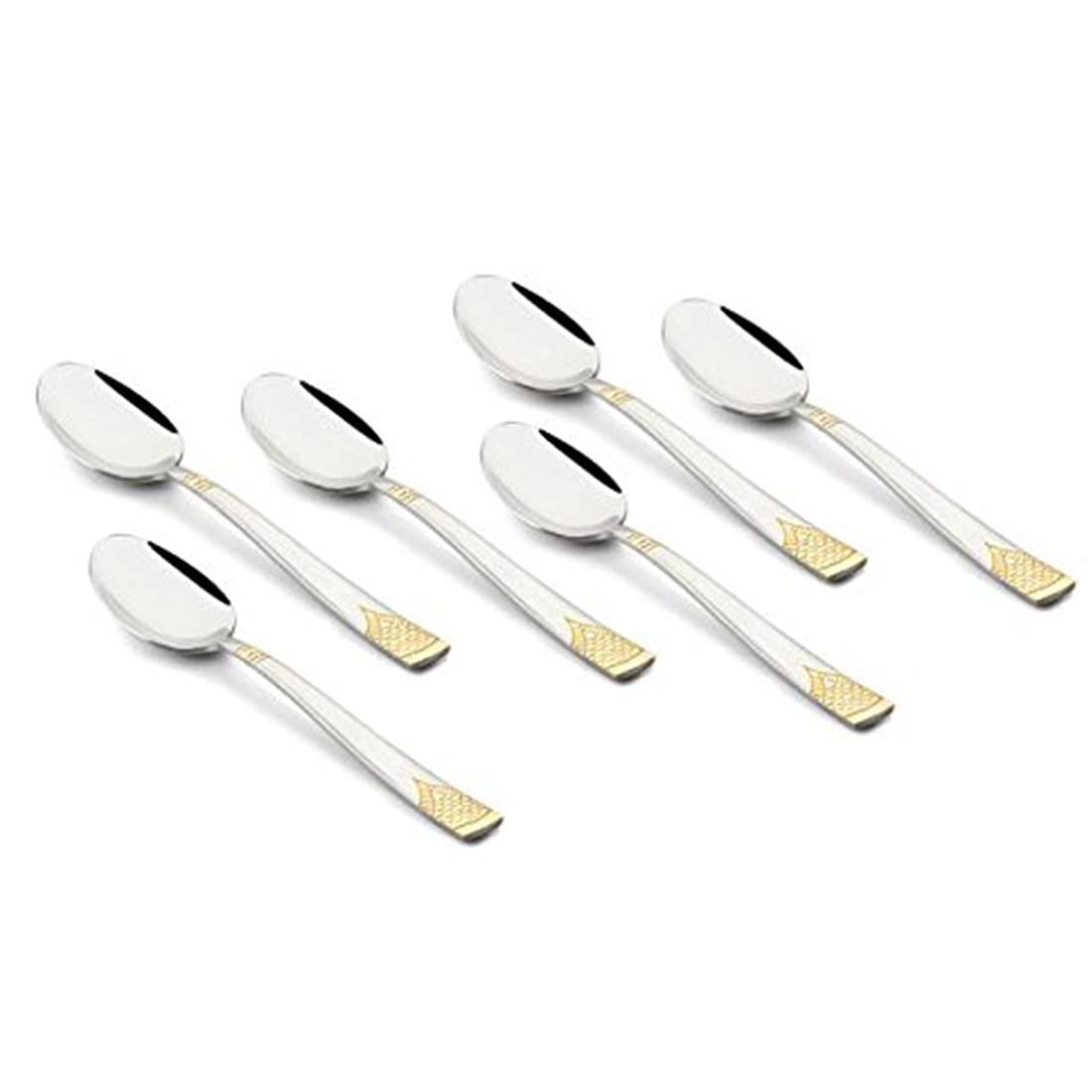 FnS August Stainless Steel 24 Karat Gold Plated Dessert Spoon (Set of 6)