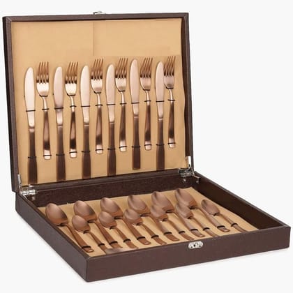 FnS Amber Copper Finish Stainless Steel Cutlery Set- 6 Dinner Spoon, 6 Dinner Fork, 6 Teaspoon & 6 Dinner Knives