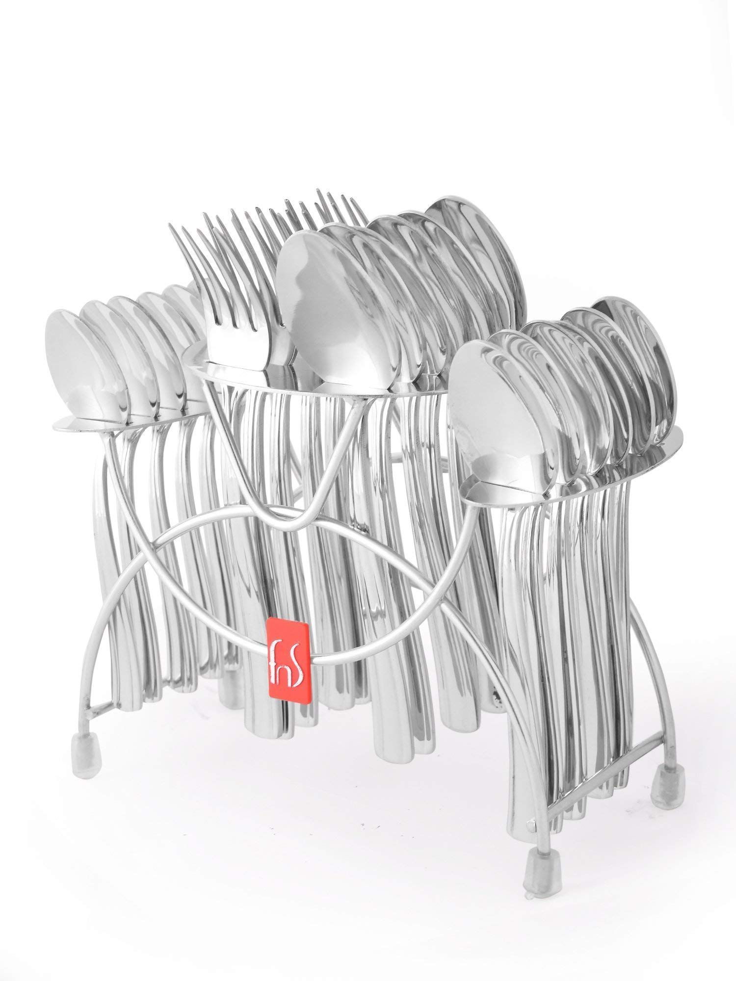 FnS Venice 24 Pcs Premium Stainless Steel Cutlery Set with Stand (6 Dinner Spoon, 6 Dinner Fork, 6 Baby Spoon, 6 Tea Spoon)