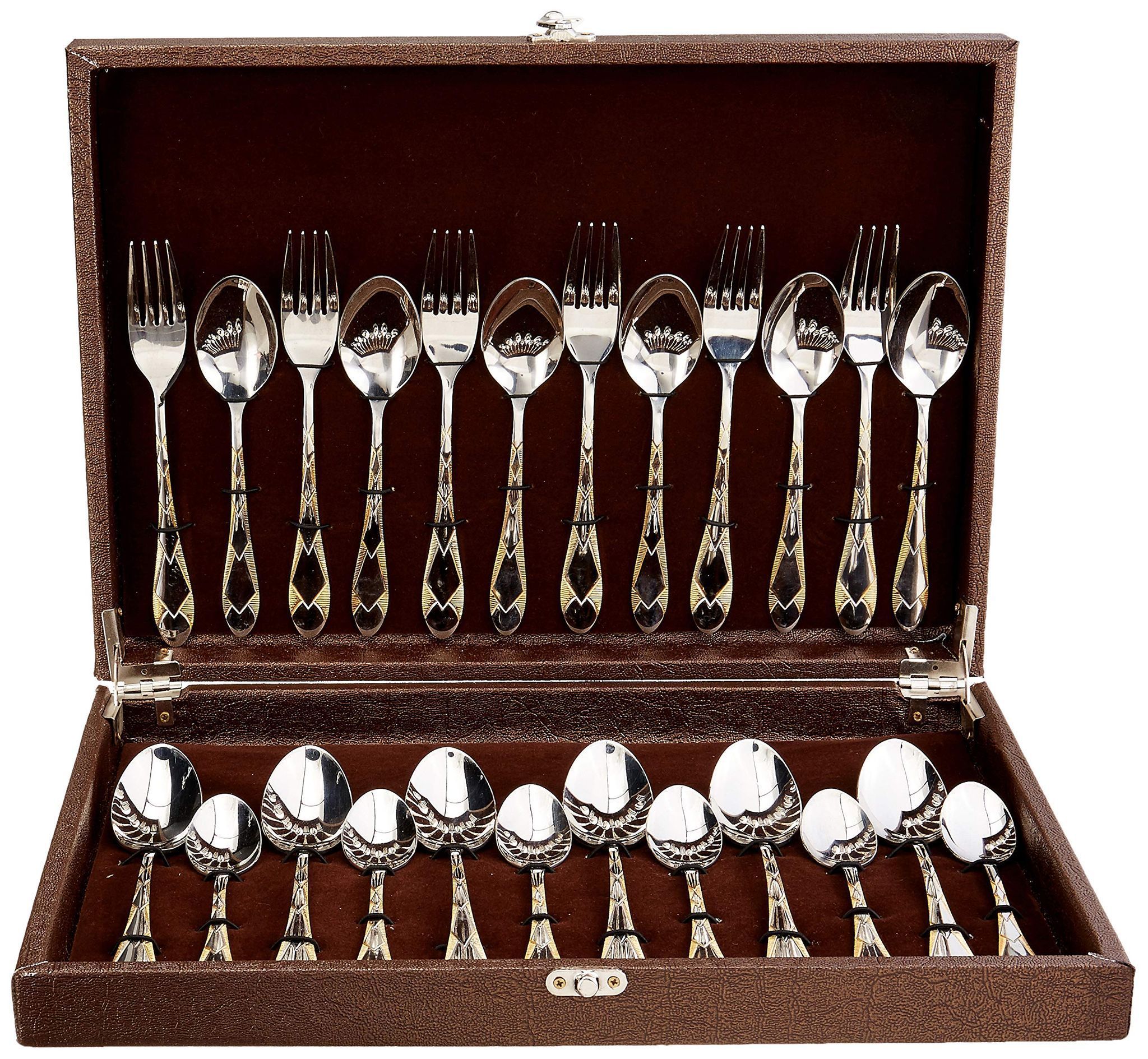 FNS Stainless Steel Mojo Cutlery Set, 24-Piece, Silver (Gold Plated with 24 Karat Gold Plating)