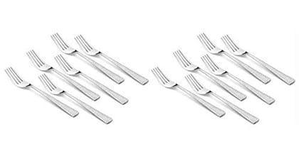 Montavo by FnS Helios Stainless Steel Forged with Hammered Handle Dessert Fork (Set of 12)