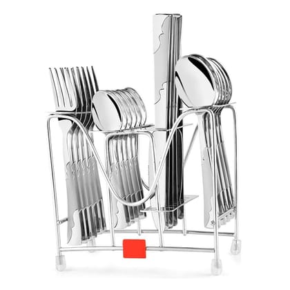 Montavo by FnS Creta Stainless Steel 24 Pcs Cutlery Set with Stand (6 Dinner Spoon, 6 Dinner Fork, 6 Dinner Knife/Butter Knife, 6 Tea Spoon and one Stand)