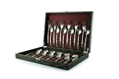 FnS Zest 24 Pc Designer Cutlery Set with Box Packaging (6 Dinner Spoons, 6 Dinner Forks, 6 Teaspoon & 6 Baby Spoons)