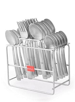 Montavo by FnS Casper Stainless Steel Cutlery Set with Stand (6 Dessert Spoon, 6 Dessert Fork, 6 Tea Spoon, 6 Baby Spoon & 1 Hanging Stand)