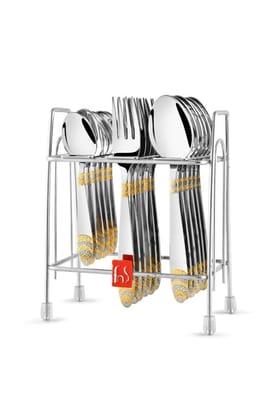 FnS Kenwood 24 Karat Gold Plated 18pc Cutlery Set with Hanging Stand (6 Dinner Spoons, 6 Dinner Forks & 6 Teaspoons)