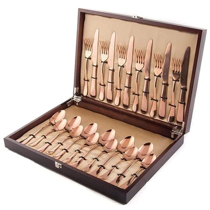 FNS International Pvt Ltd Rosella 24 Pieces Rose Gold Cutlery Set with Beautiful Packing (Rose Gold, 8 inches)