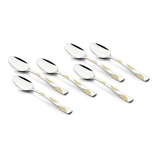 FnS Jazz Stainless Steel 24 Karat Gold Plated on Handle Dinner Spoon (Set of 6)