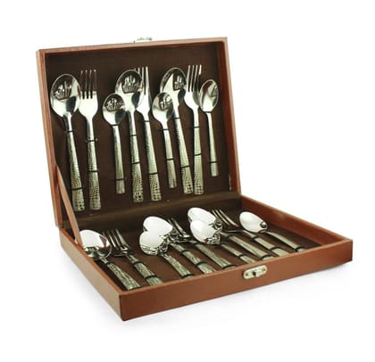 FNS Montavo Lush 18 Pc Premium Cutlery Set Laser Engraving with Gift Box Packaging (6 Dinner Spoons,6 Dinner Forks and 6 Tea Spoons)