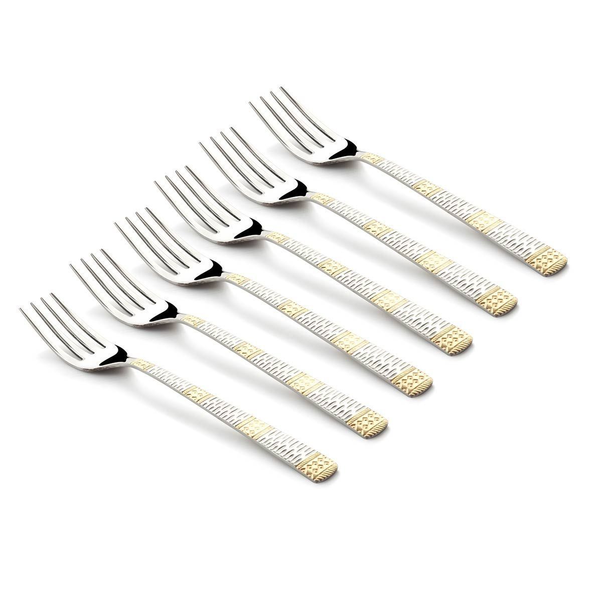 FnS Dorian Premium Stainless Steel 24 Karat Gold Plated Dinner Forks Set (6 Dinner Forks)