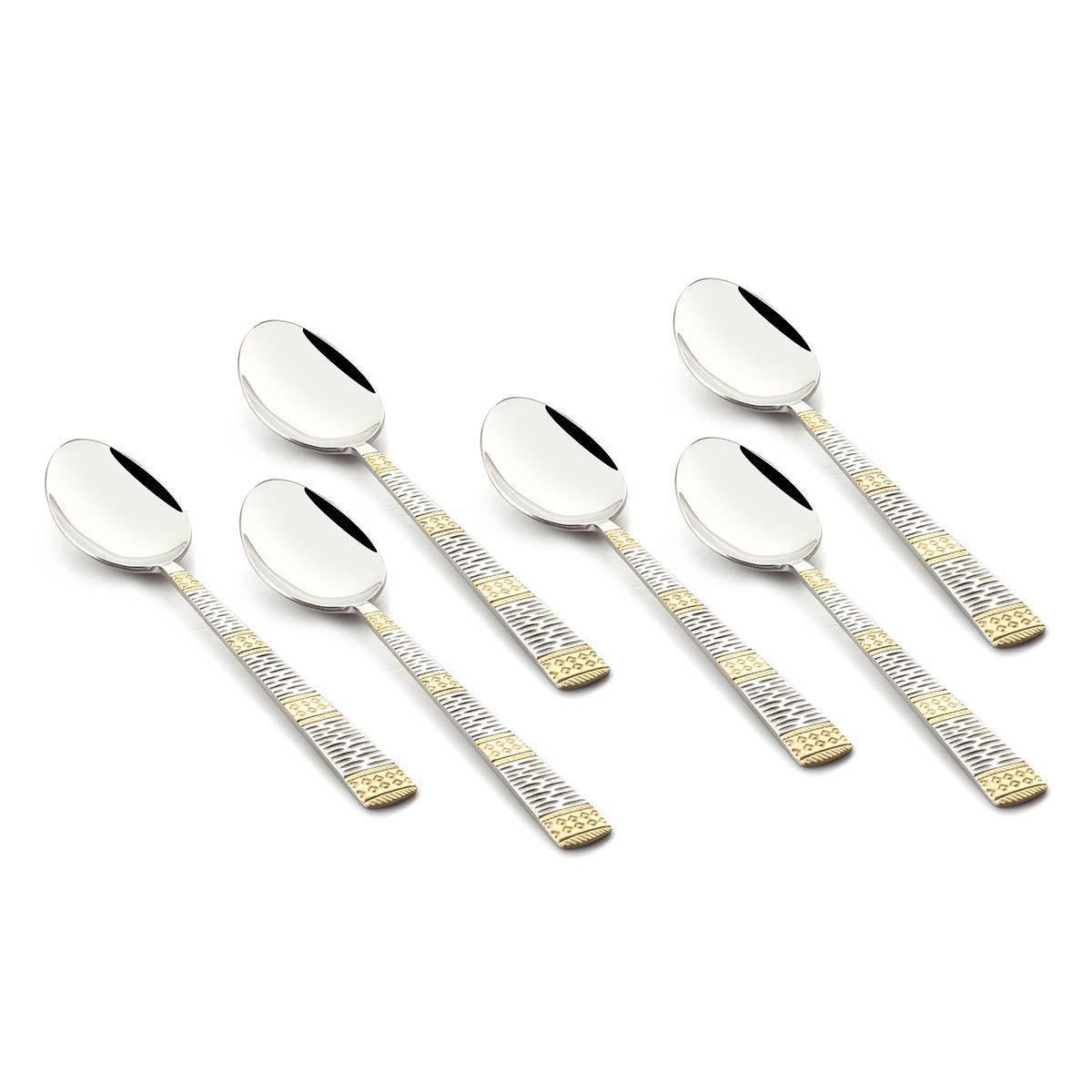 FnS Dorian Stainless Steel 24 Karat Gold Plated Hammered Baby Spoon (6 Baby Spoon)