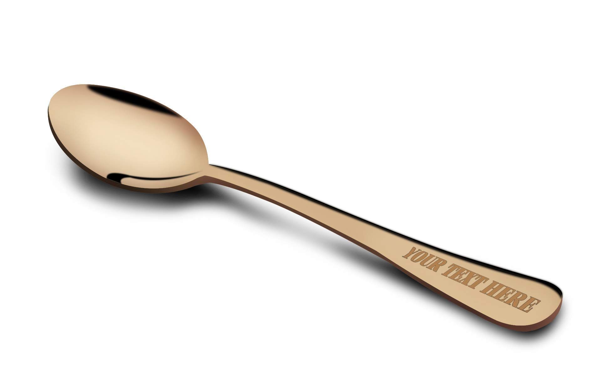 FnS Customized Rose Gold Elbe Dinner Spoon 6 Pc Set with Gift Box Packeging (Text on Handle) (Stainless Steel)