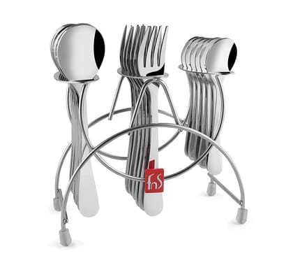 FnS Victoria Stainless Steel 18 PCs Cutlery Set with Hanging Stand (6 Dinner Spoons, 6 Dinner Fork, 6 Teaspoons & 1 Stand)