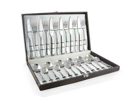 FnS Victoria 24 Pc Cutlery Set with Box Packaging, Round Handle (6 Dinner Spoons, 6 Dinner Fork, 6 Teaspoons & 6 Dinner Knife/Butter Knife)