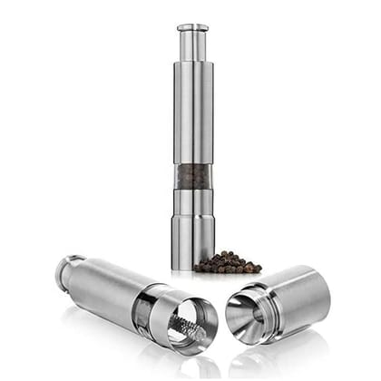 FnS Pigeon Premium Stainless Steel 2 in 1 Salt and Pepper Grinder, Original Pump & Grind Refillable, Modern Thumb Press Grinder