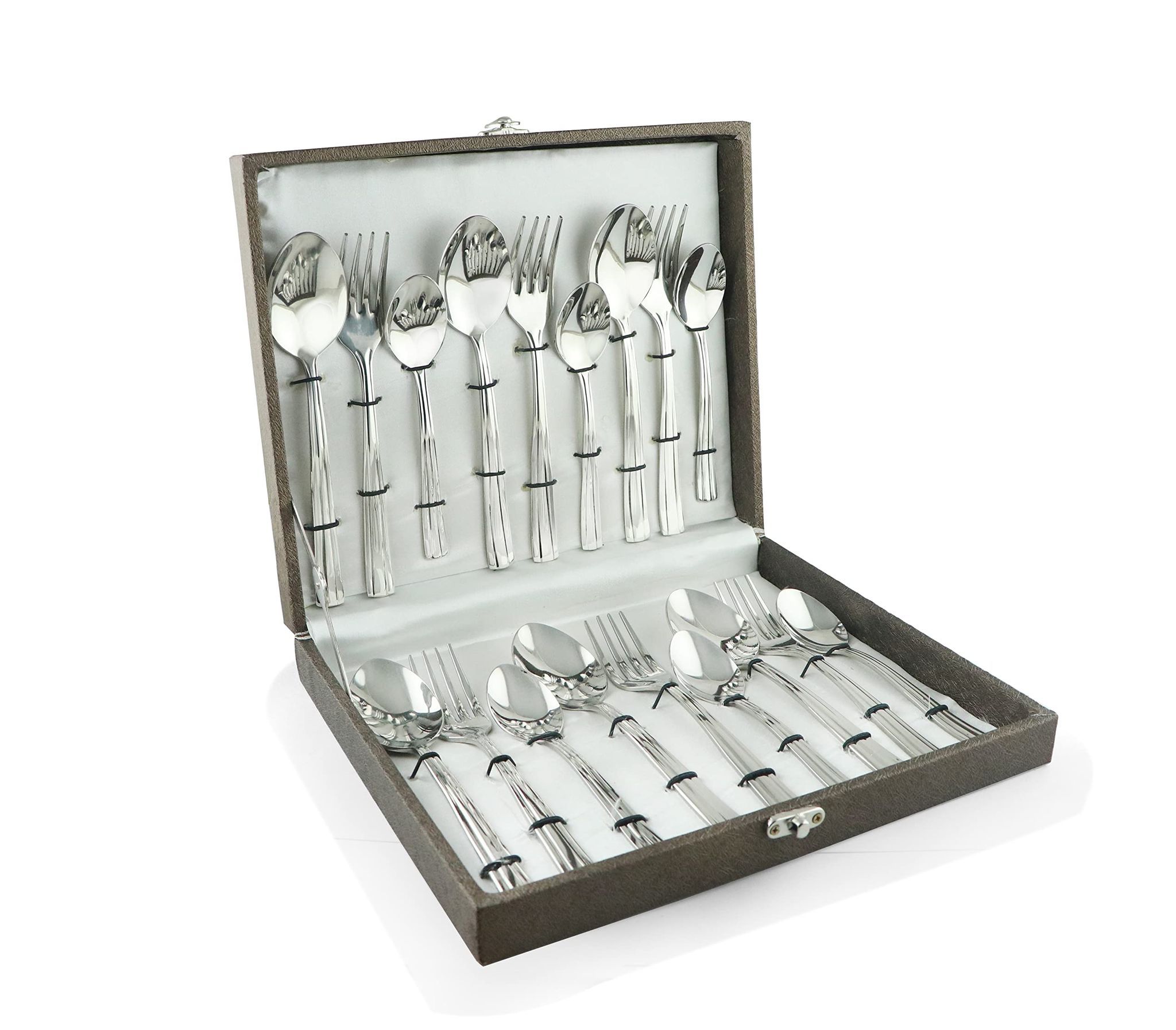 FnS Venice Premium Stainless Steel 18 Pc Cutlery Set with Box Packaging (6 Dinner Spoons, 6 Dinner Forks and 6 Tea Spoons)