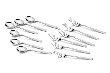 FnS Stainless Steel Silk and Satin 12 PCs Cutlery Set for Home and Kitchen (6 Spoons and 6 Forks)