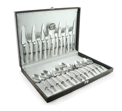 FnS Solo 26 Pc Stainless Steel Cutlery Set with Box Packaging (6 Dinner Spoons, 6 Dinner Fork, 6 Teaspoons, 6 Dinner Knives & 2 Serving Spoons)