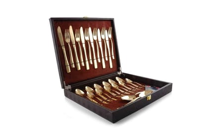 FnS Solar 24K Gold Plated Premium Stainless Steel Cutlery Set -26 Pieces (6 Dinner Spoon, 6 Dinner Fork, 6 Teaspoon & 6 Dinner Knives)