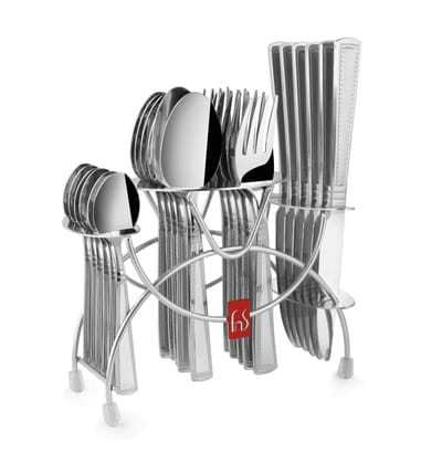 FnS Radiant 24 Pc Premium Stainless Steel Cutlery Set with Hanging Stand (6 Dinner Spoons, 6 Dinner Forks, 6 Tea Spoons, 6 Dinner Knives & 1 Stand)